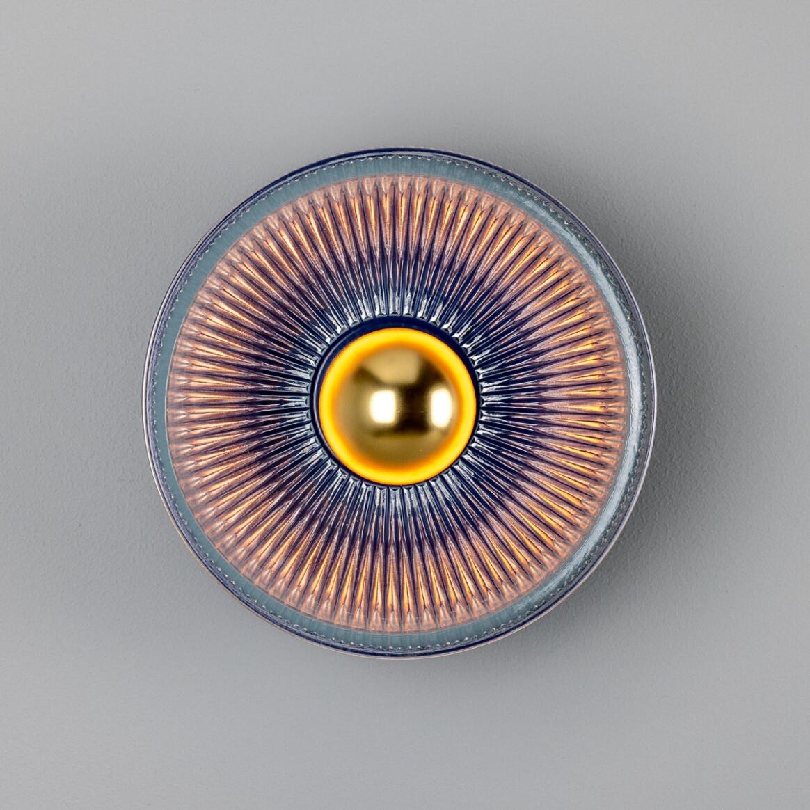 Mullan - Eclipse Coloured Brass and Prismatic Glass Dish Wall Light 20cm IP20 - Sapphire Blue Finish