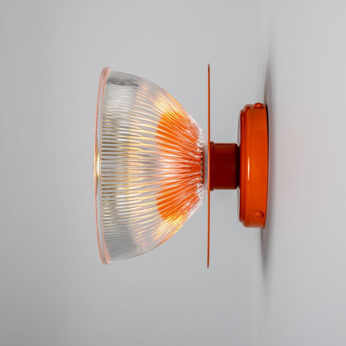 Mullan - Eclipse Coloured Brass and Prismatic Glass Dish Wall Light 20cm IP20 - Powder Coated Orange Finish