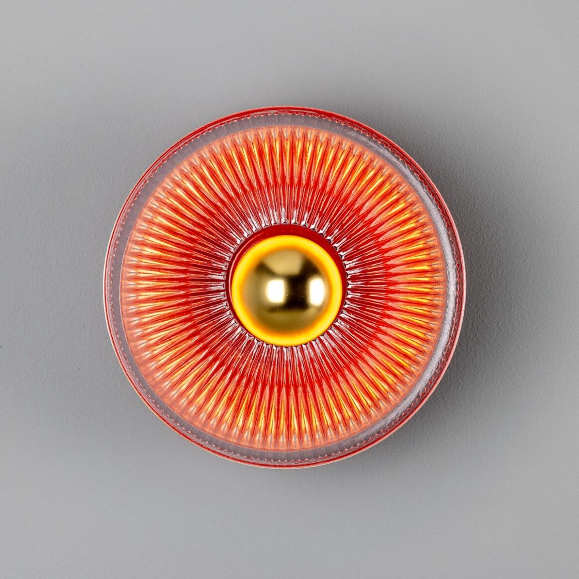 Mullan - Eclipse Coloured Brass and Prismatic Glass Dish Wall Light 20cm IP20 - Powder Coated Red Finish
