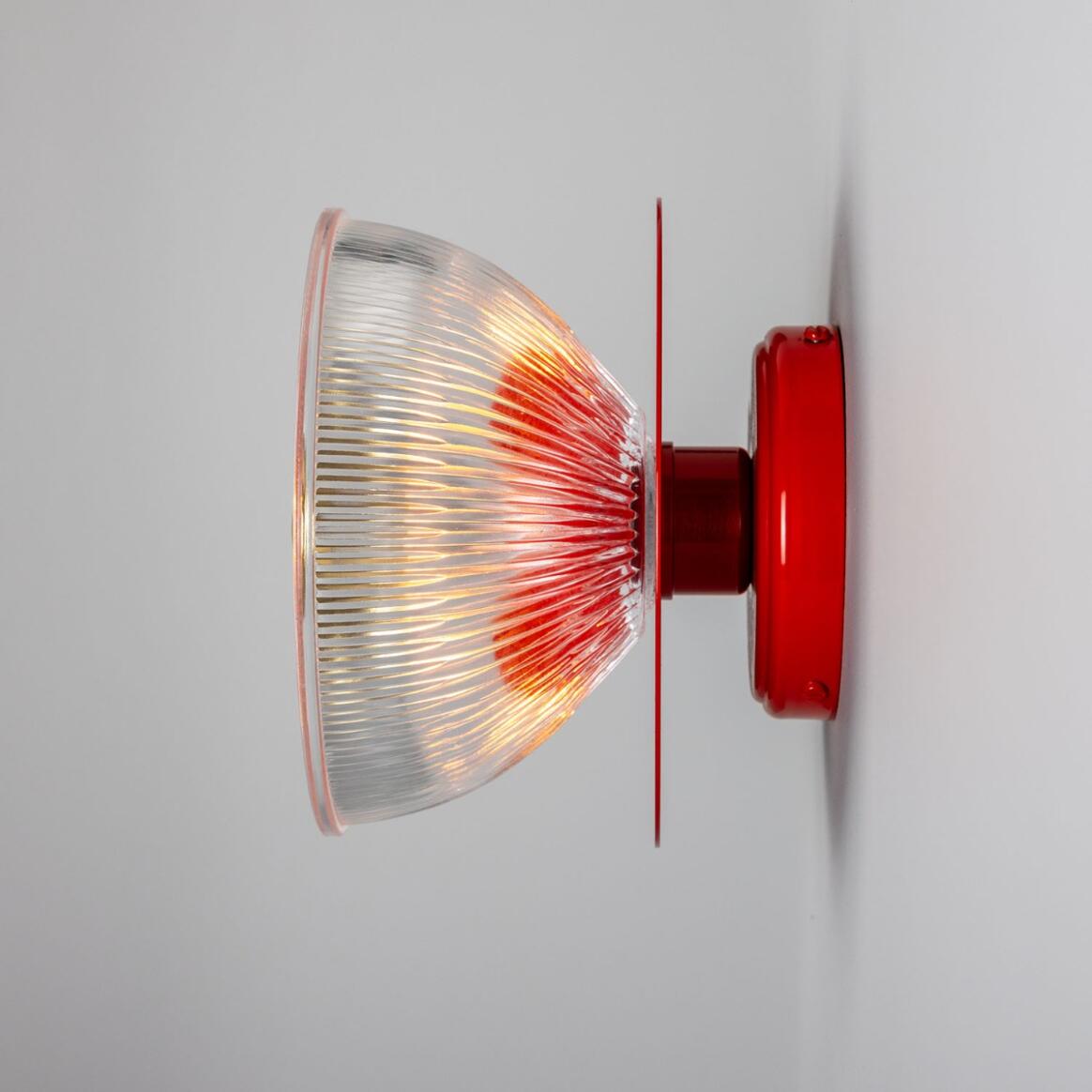 Mullan - Eclipse Coloured Brass and Prismatic Glass Dish Wall Light 20cm IP20 - Powder Coated Red Finish