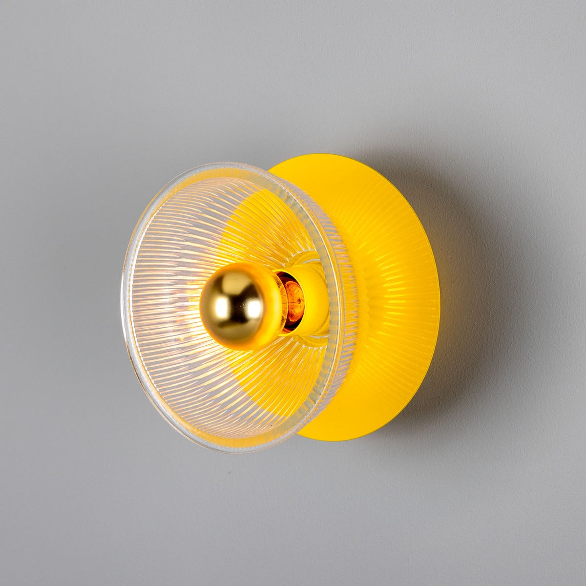 Mullan - Eclipse Coloured Brass and Prismatic Glass Dish Wall Light 20cm IP20 - Powder Coated Yellow Finish