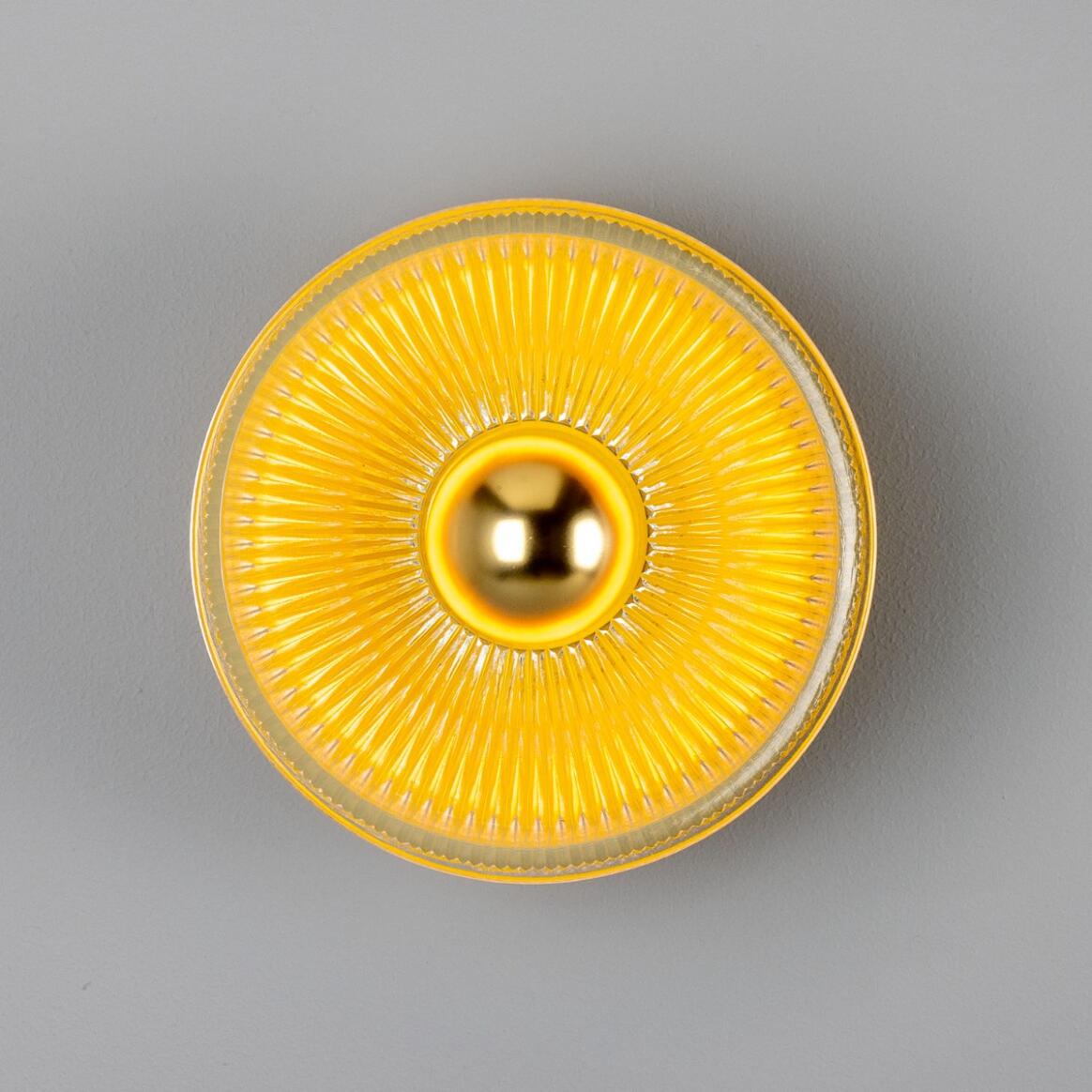 Mullan - Eclipse Coloured Brass and Prismatic Glass Dish Wall Light 20cm IP20 - Powder Coated Yellow Finish