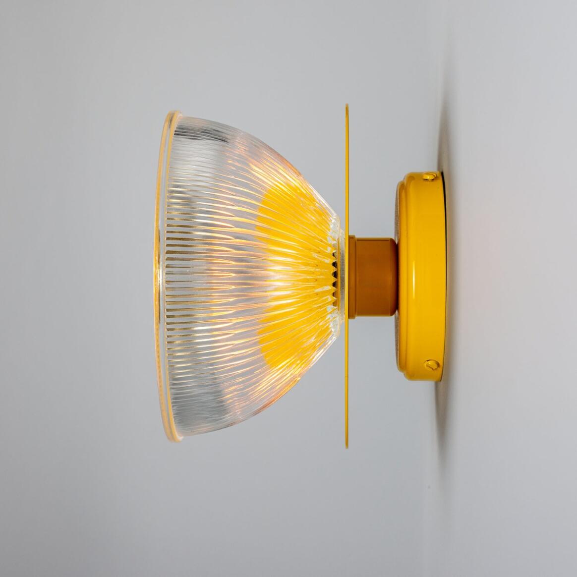 Mullan - Eclipse Coloured Brass and Prismatic Glass Dish Wall Light 20cm IP20 - Powder Coated Yellow Finish