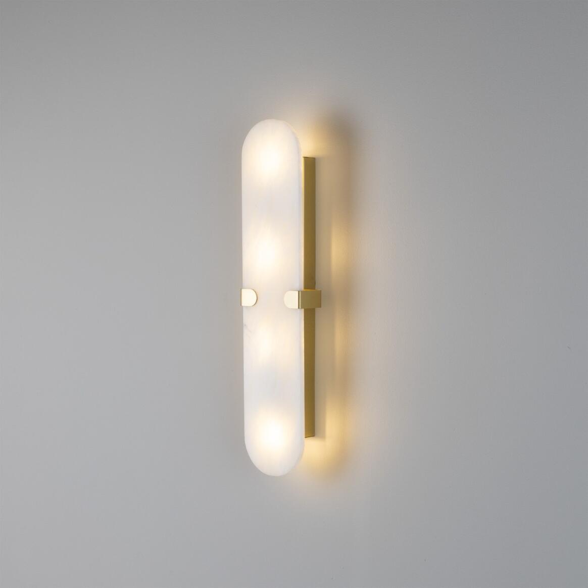 Mullan - Lothian Oval Alabaster Wall Light 35cm IP44 - Satin Brass Finish