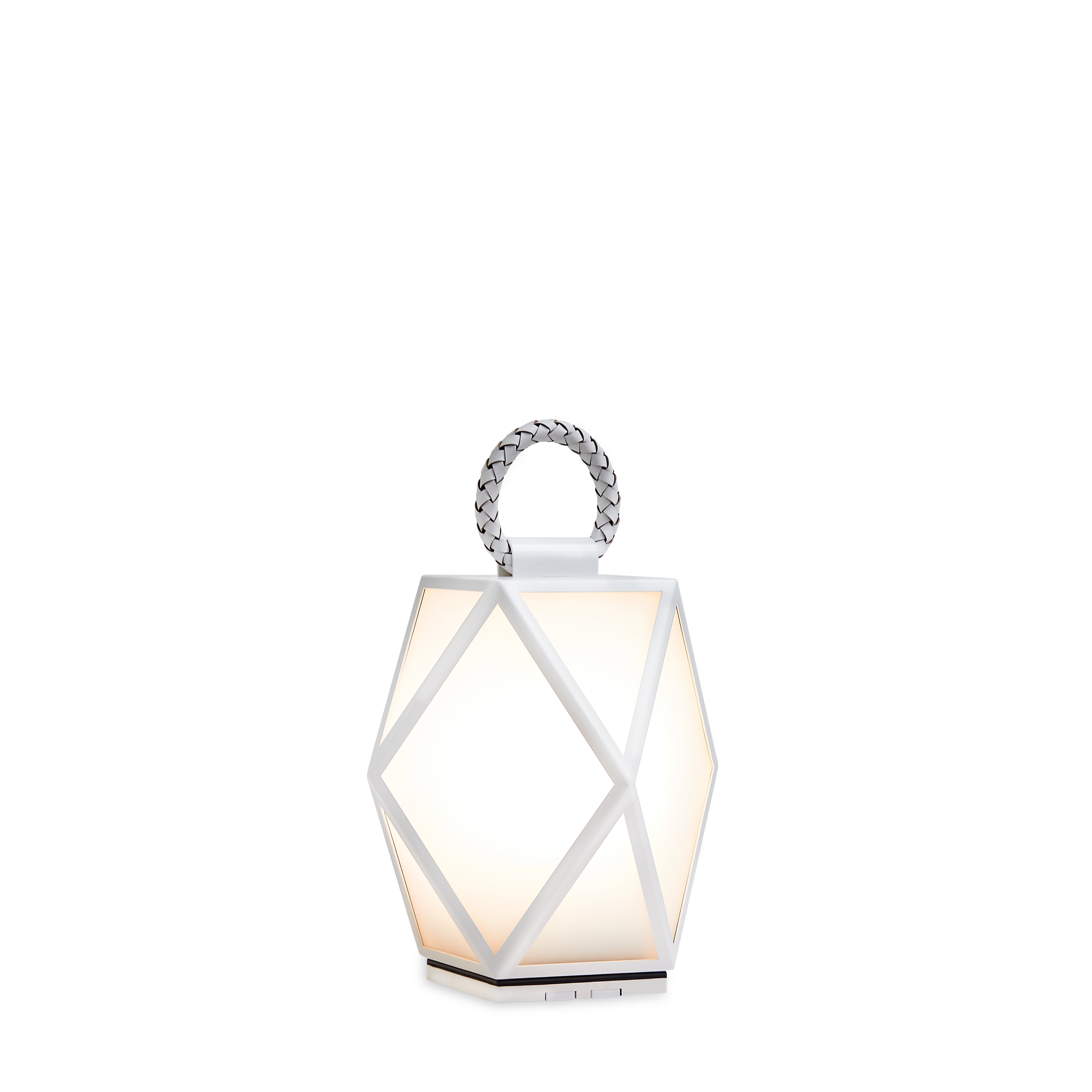 Contardi Lighting Muse Battery Floor Lamp - Small - Matt White Lacquered White braided leather handle - Satin acrylic