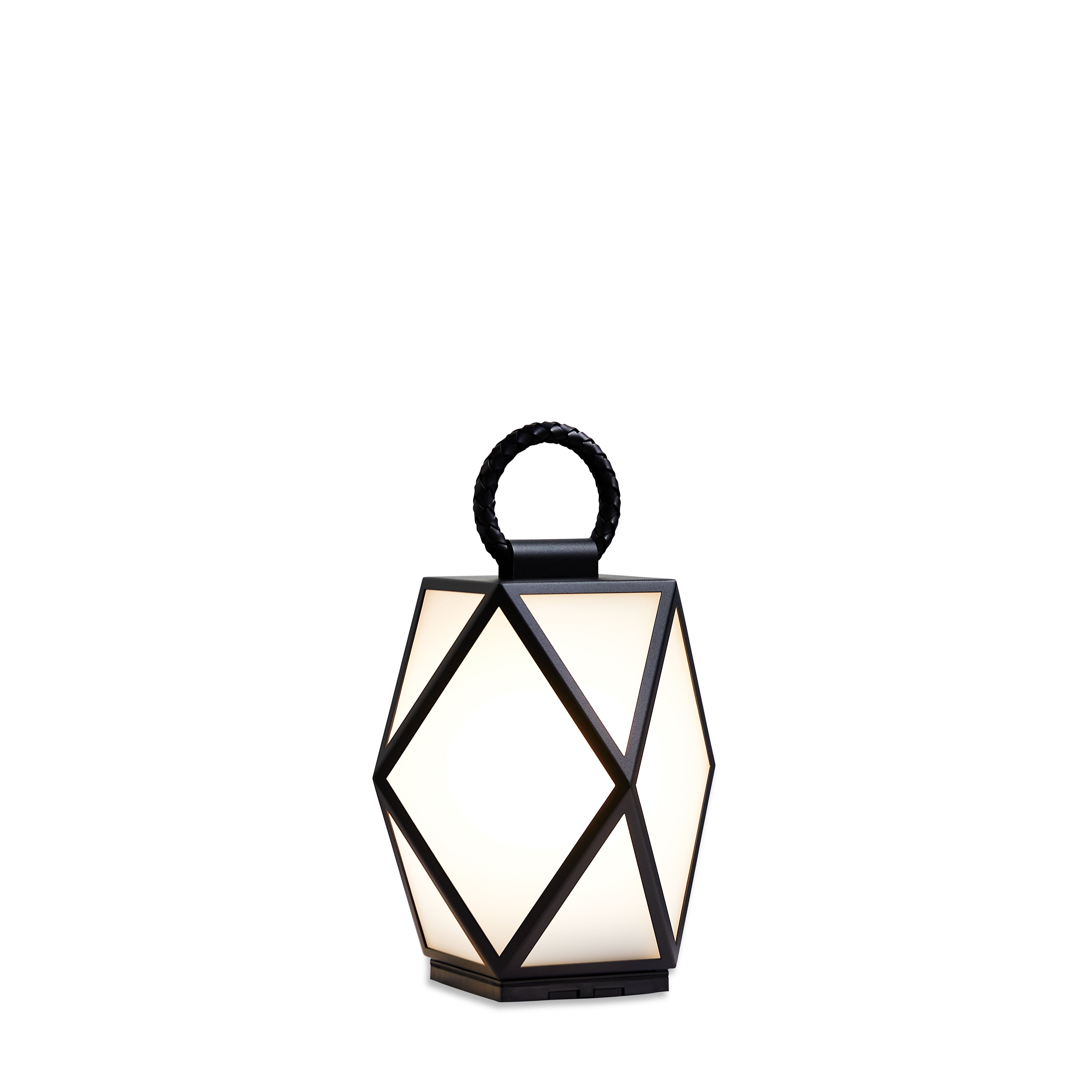 Contardi Lighting Muse Battery Floor Lamp - Small - Matt Black Lacquered Black braided leather handle - Satin acrylic