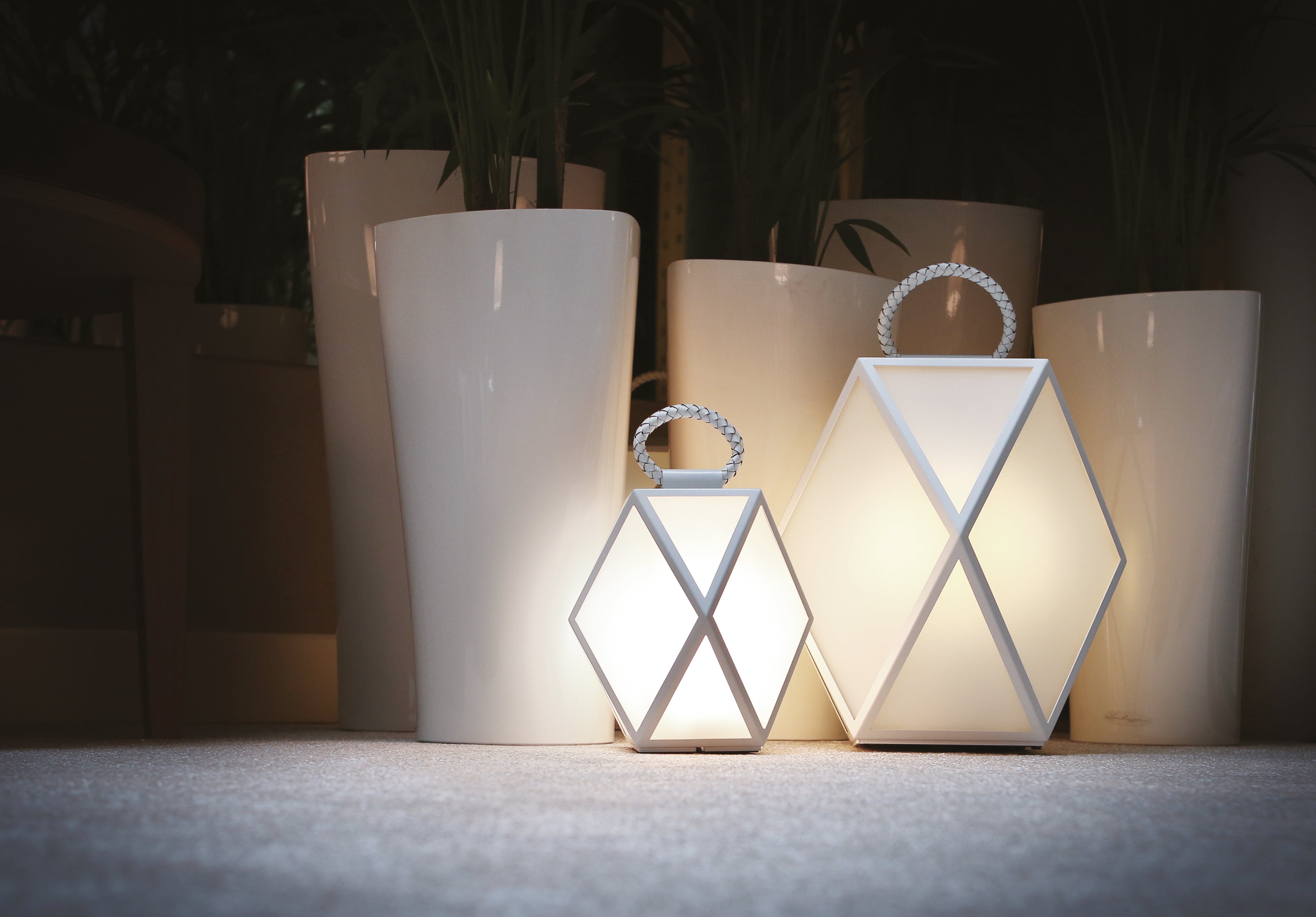 Contardi Lighting Muse Floor Lamp - Medium - Matt White Lacquered White braided leather handle - Satin acrylic