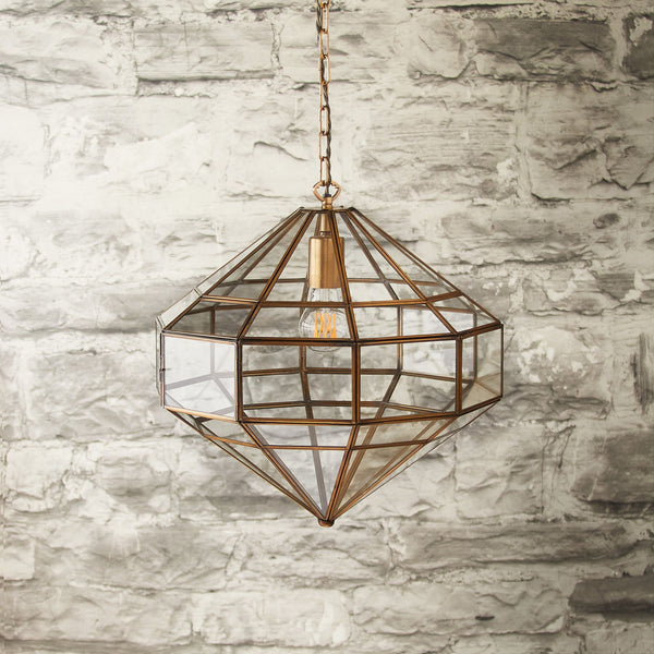 Pooky - Dibble Diamond Shaped Pendant Light - Brass And Glass