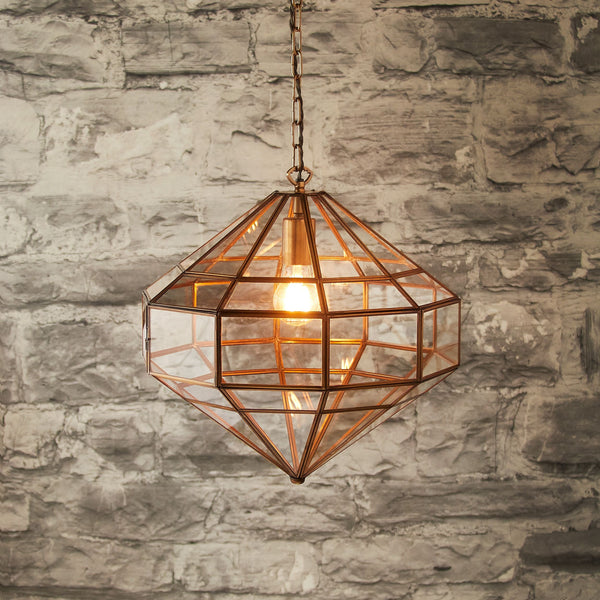 Pooky - Dibble Diamond Shaped Pendant Light - Brass And Glass