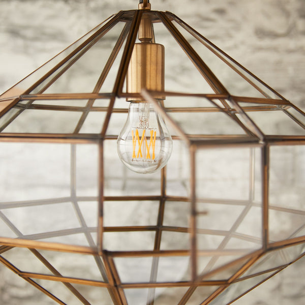 Pooky - Dibble Diamond Shaped Pendant Light - Brass And Glass