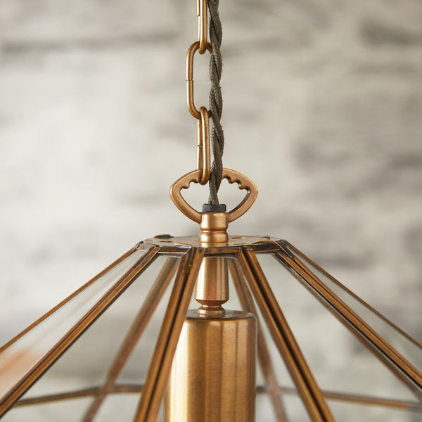 Pooky - Dibble Diamond Shaped Pendant Light - Brass And Glass