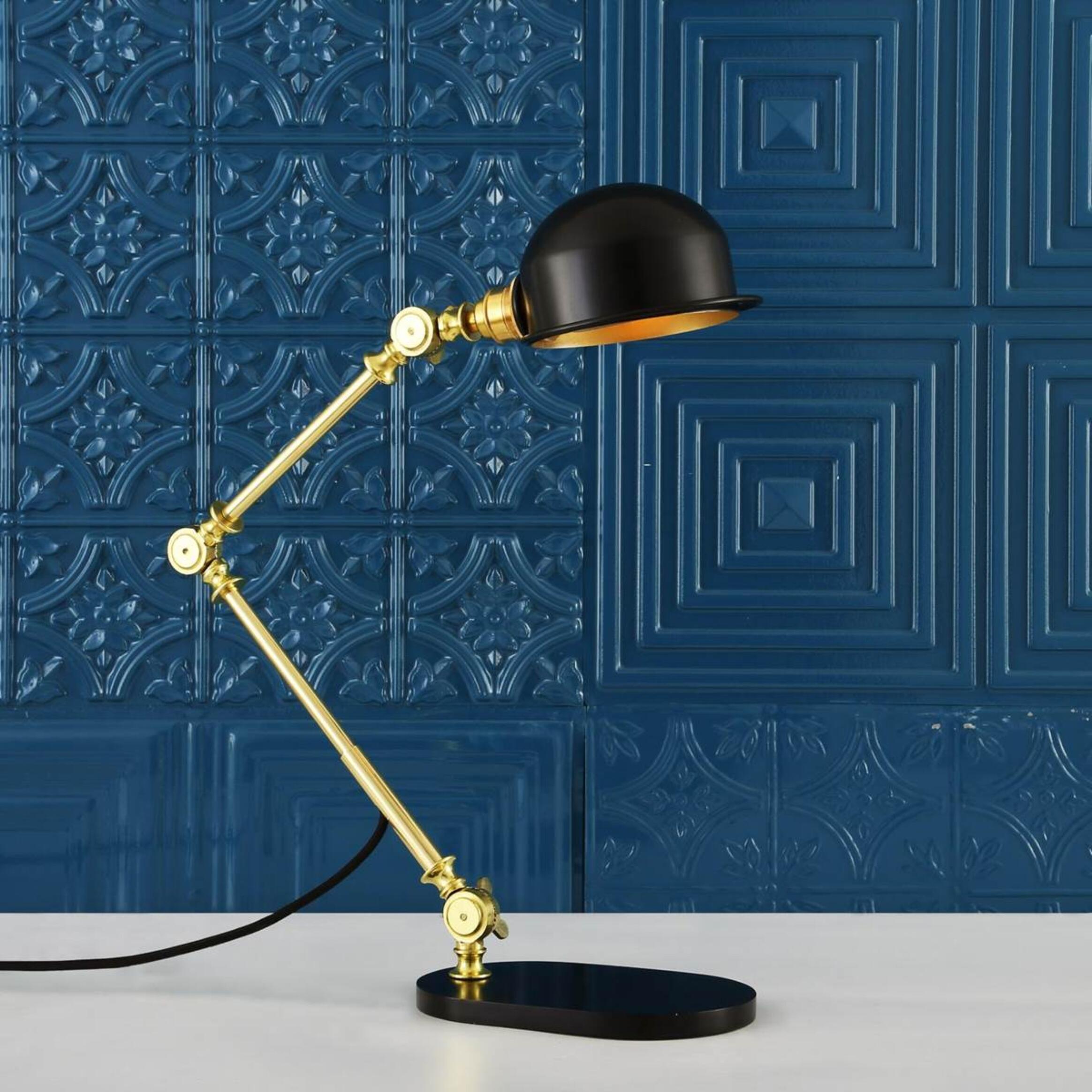Mullan Puhos Adjustable Arm Brass Desk Lamp - Powder Coated Matte Black & Polished Brass Finish