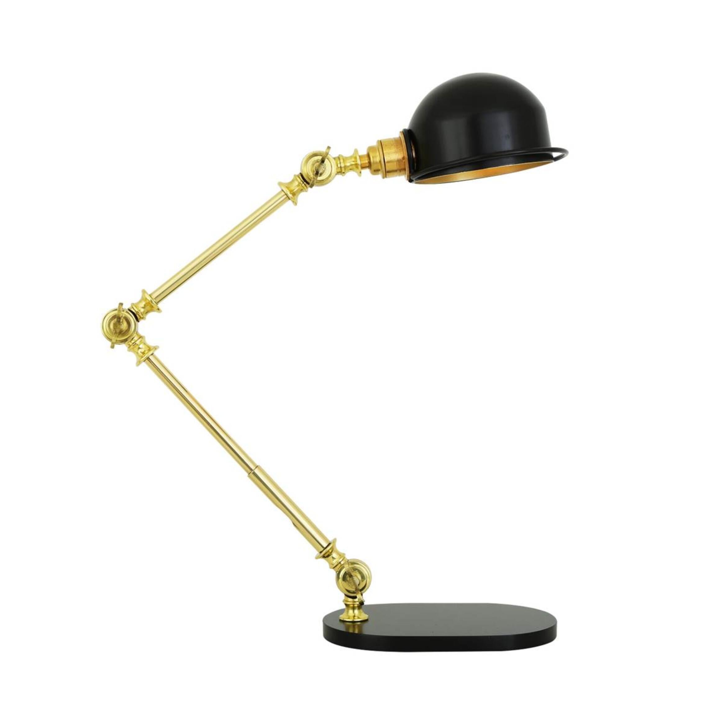 Mullan Puhos Adjustable Arm Brass Desk Lamp - Powder Coated Matte Black & Polished Brass Finish