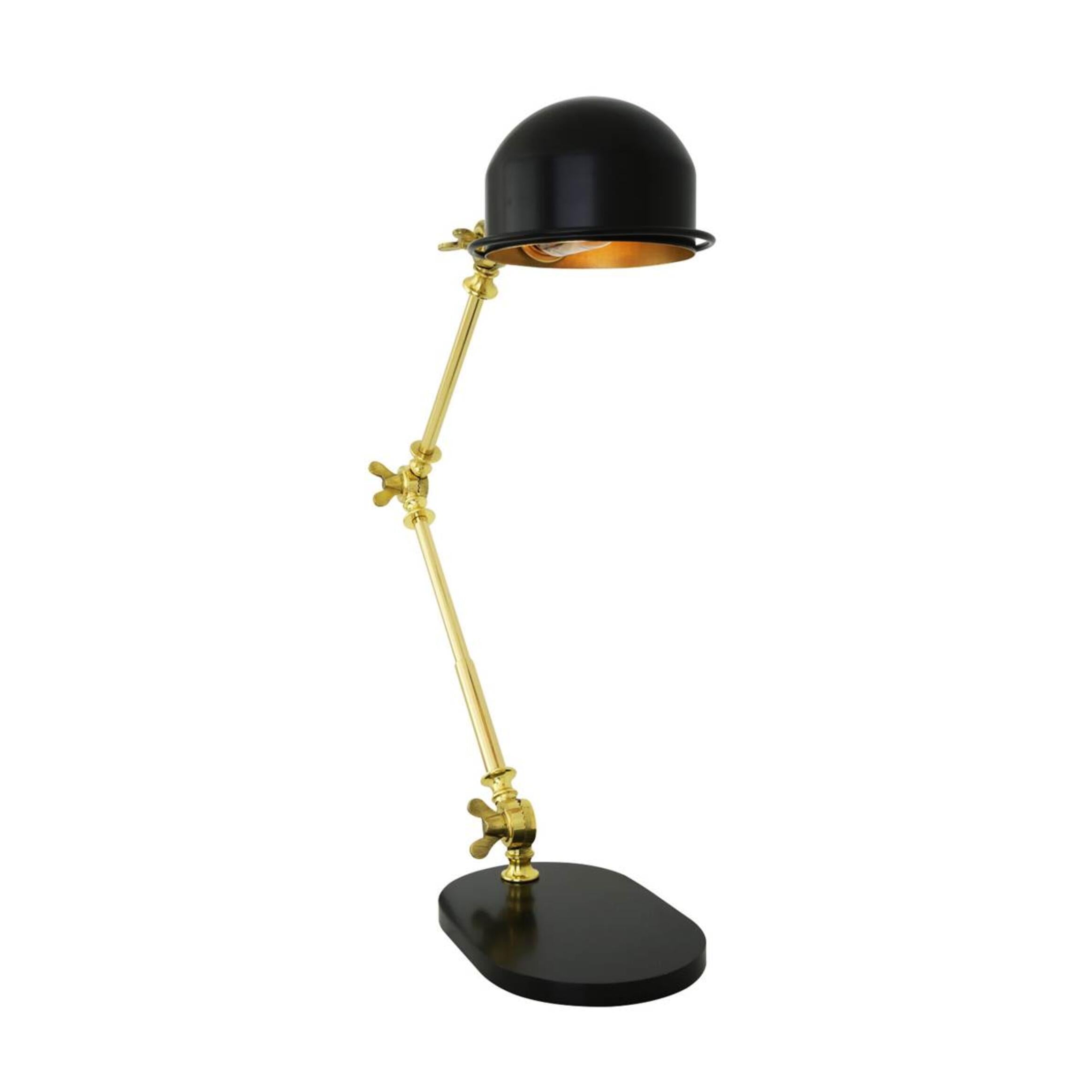 Mullan Puhos Adjustable Arm Brass Desk Lamp - Powder Coated Matte Black & Polished Brass Finish