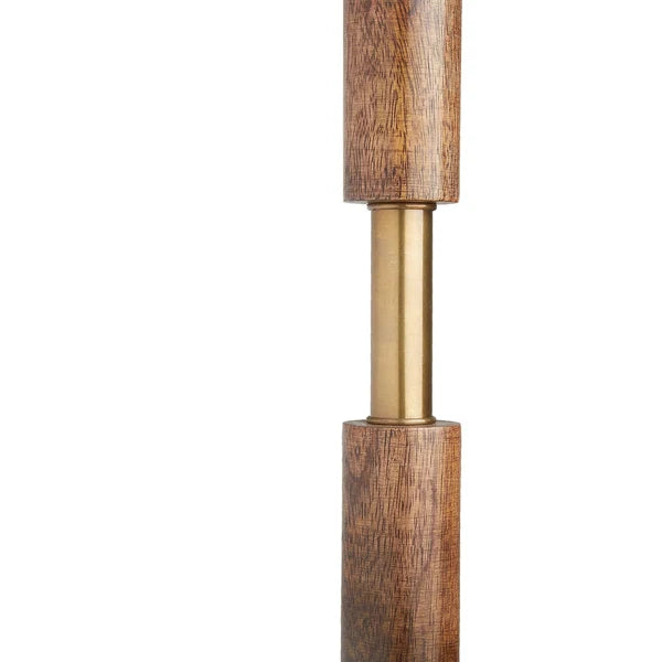 Close-up of Pooky - Skellig Floor Lamp Base - Burnt Wood And Brass - Without Lampshade showing alternating roundels.