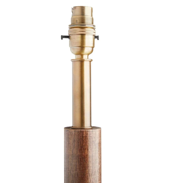 Close-up of Pooky - Skellig Floor Lamp Base - Burnt Wood And Brass - Without Lampshade showing brass fitting.