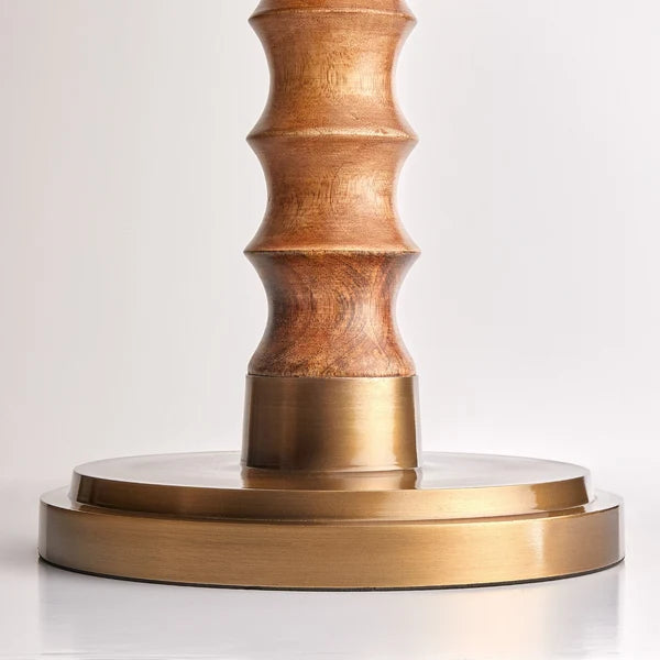 Pooky - Tinto Standing Lamp Base - Natural Wood And Antique Brass - Without Lampshade