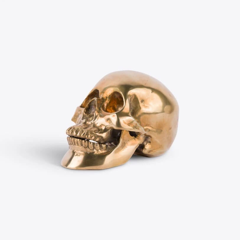 Pure White Lines Solid Brass Skull