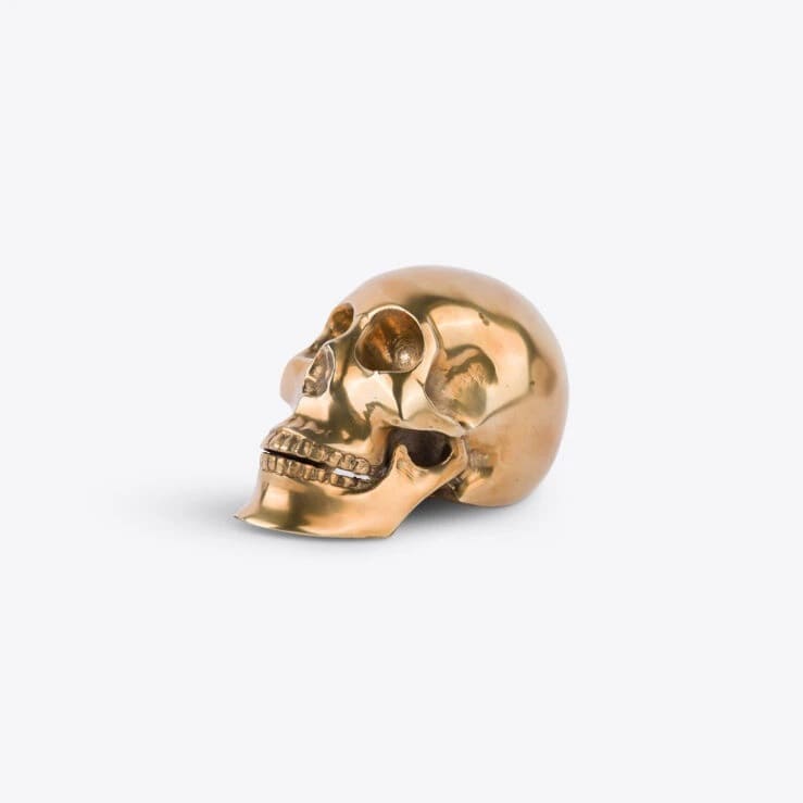 Pure White Lines Solid Brass Skull