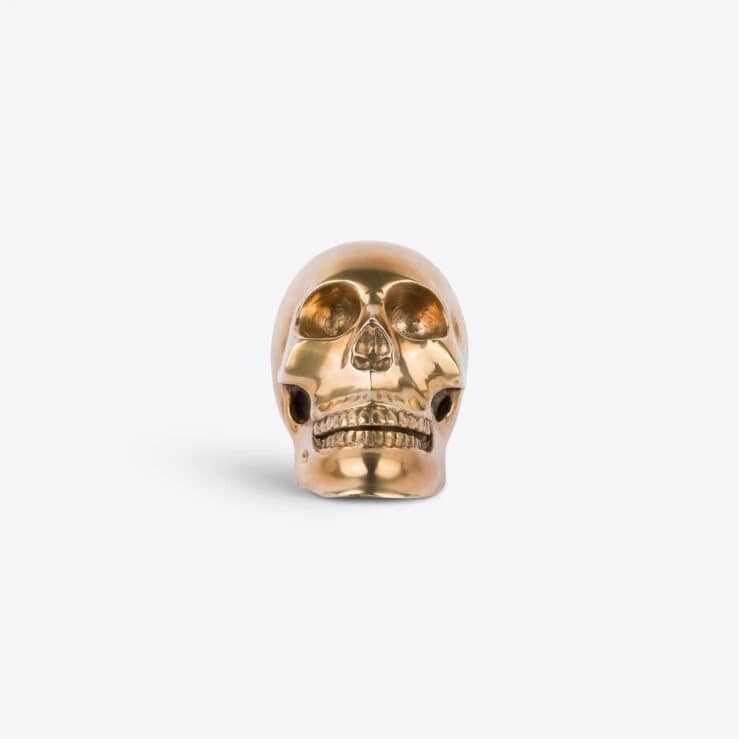 Pure White Lines Solid Brass Skull