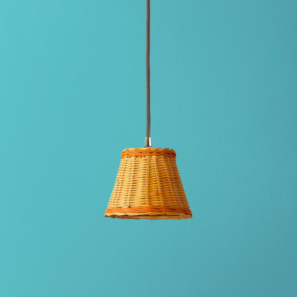 Pooky - Pendant Light Shade - 18cm - Natural Rattan With Orange Stripe