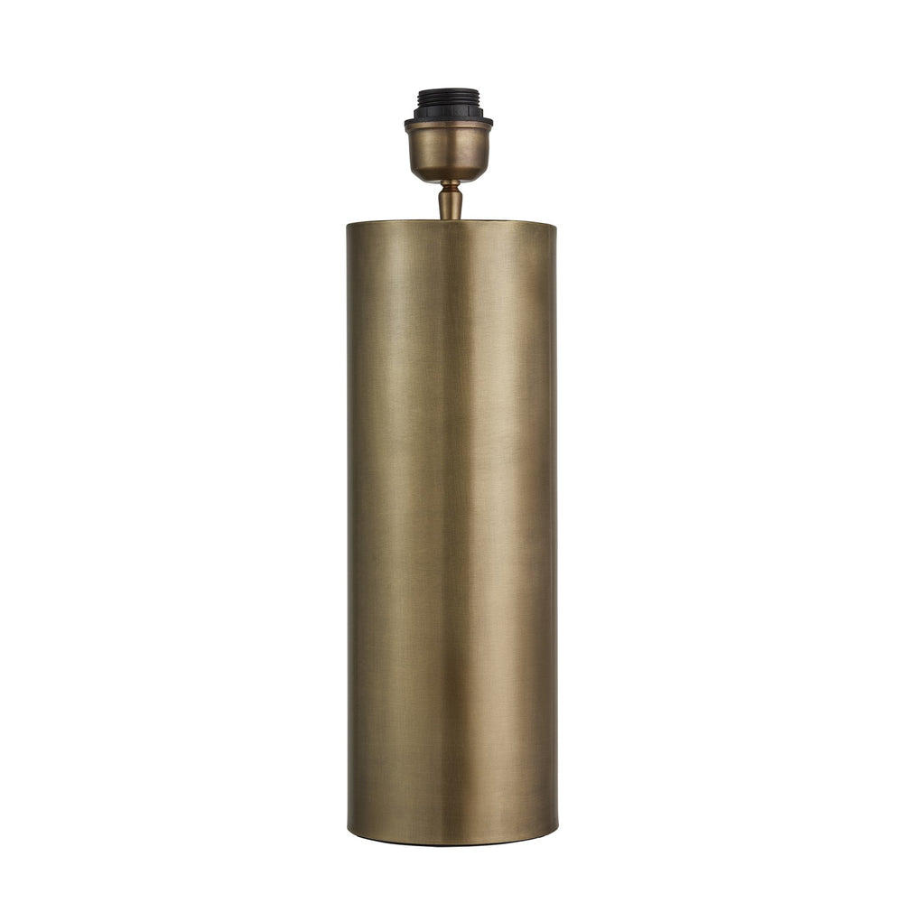 Industville - Pillar Geometric Cylinder Table Lamp - Brass Base - Rounded Rectangle Cotton Shade
