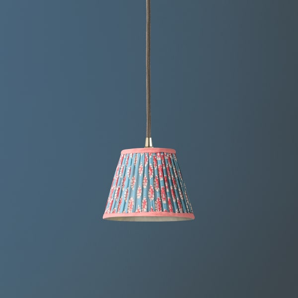 Pooky - Pendant Light Shade - 18cm - Blue and Red Block Printed - Dotty Gathered Cotton