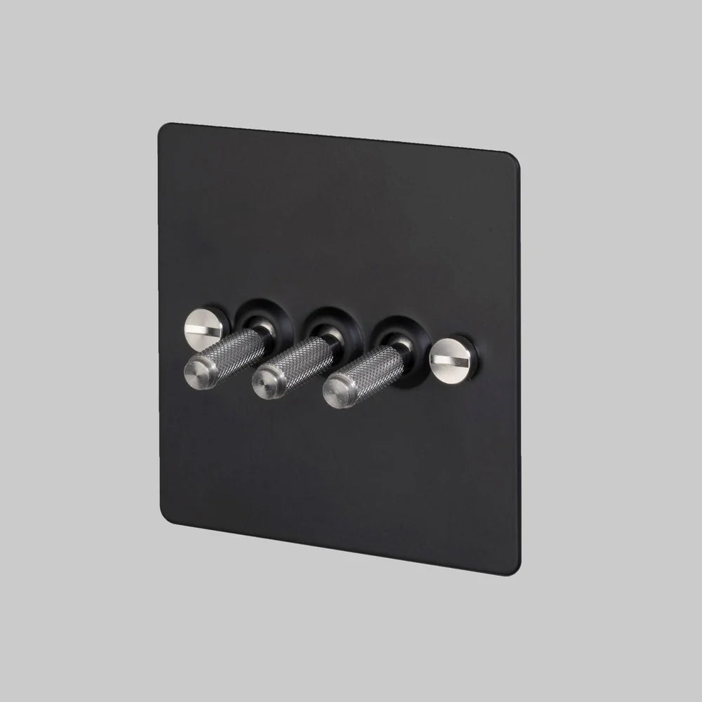 Buster & Punch 3G Toggle Switch - Cross - Black Plate - Steel Screws
