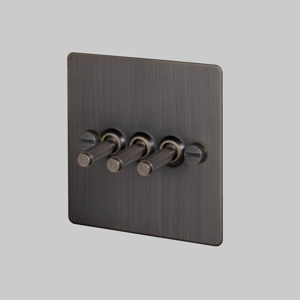 Buster & Punch 3G Toggle Switch - Cross - Smoked Bronze Plate - Smoked Bronze Screws