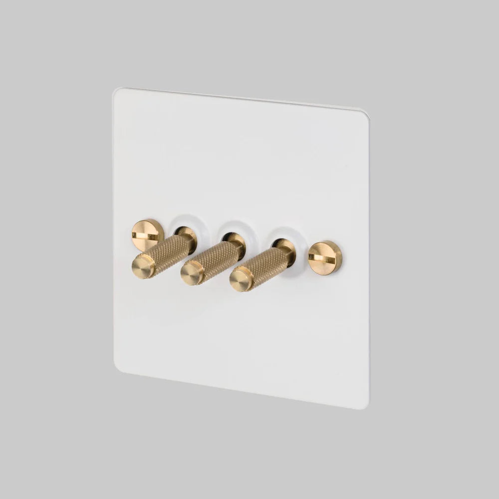 Buster & Punch 3G Toggle Switch - Cross - White Plate - Brass Screws