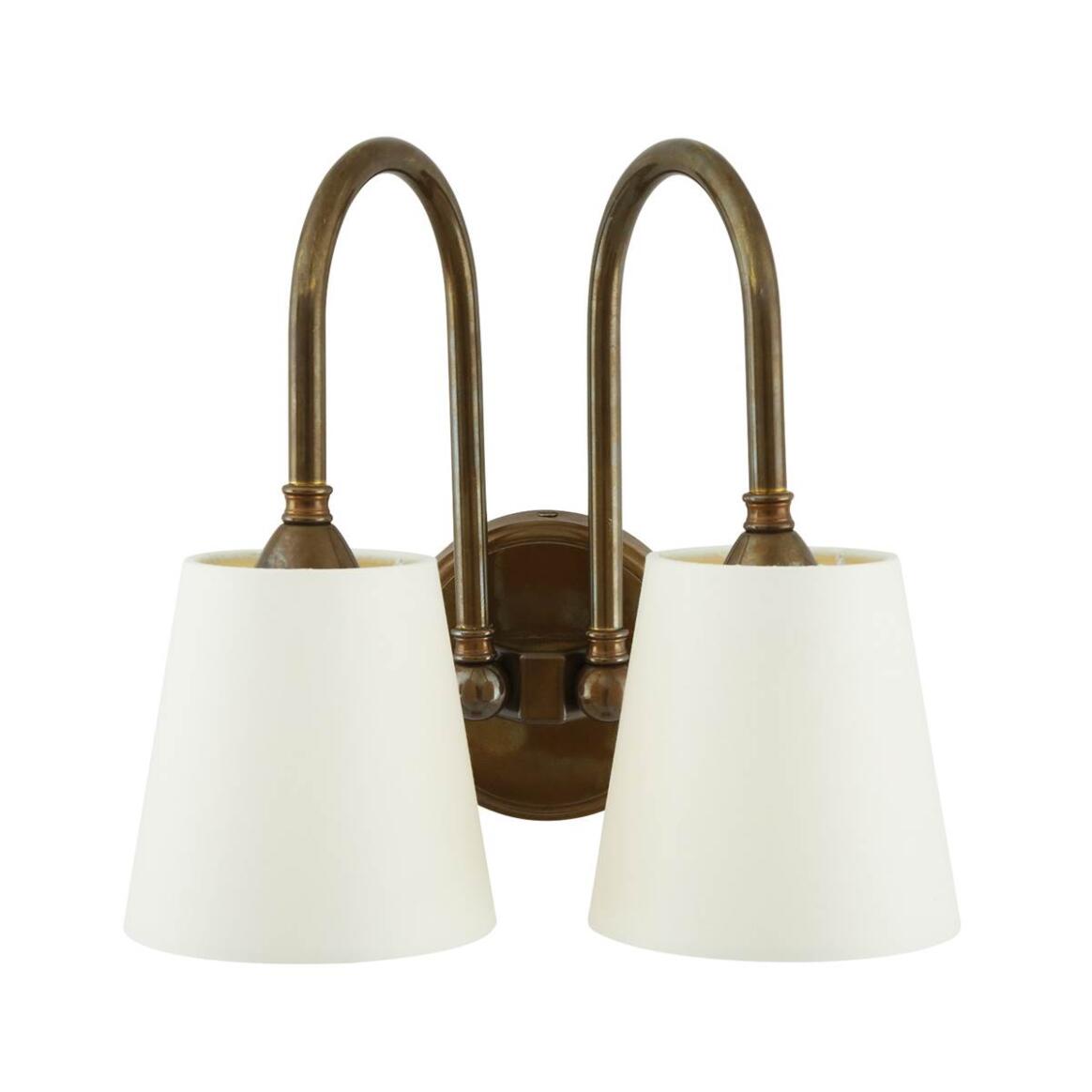 Mullan - Uppsala Two-Arm Brass Wall Light with Fabric Shades 28cm IP20 - Antique Brass Finish