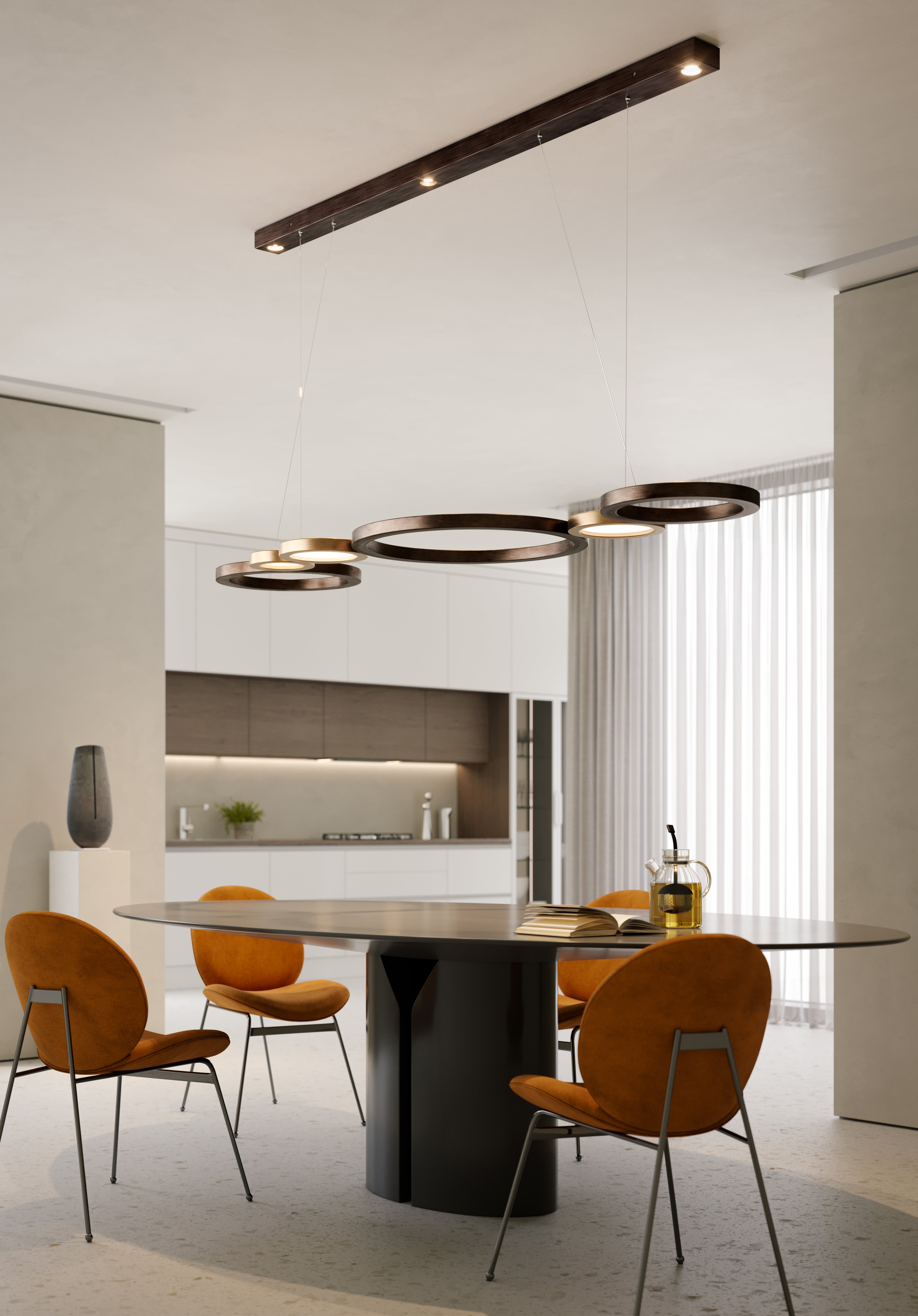 Contardi Lighting Vegas Suspension Lamp - Satin Bronze Canopy - Alicrite Diffusing Discs With Alabaster Effect