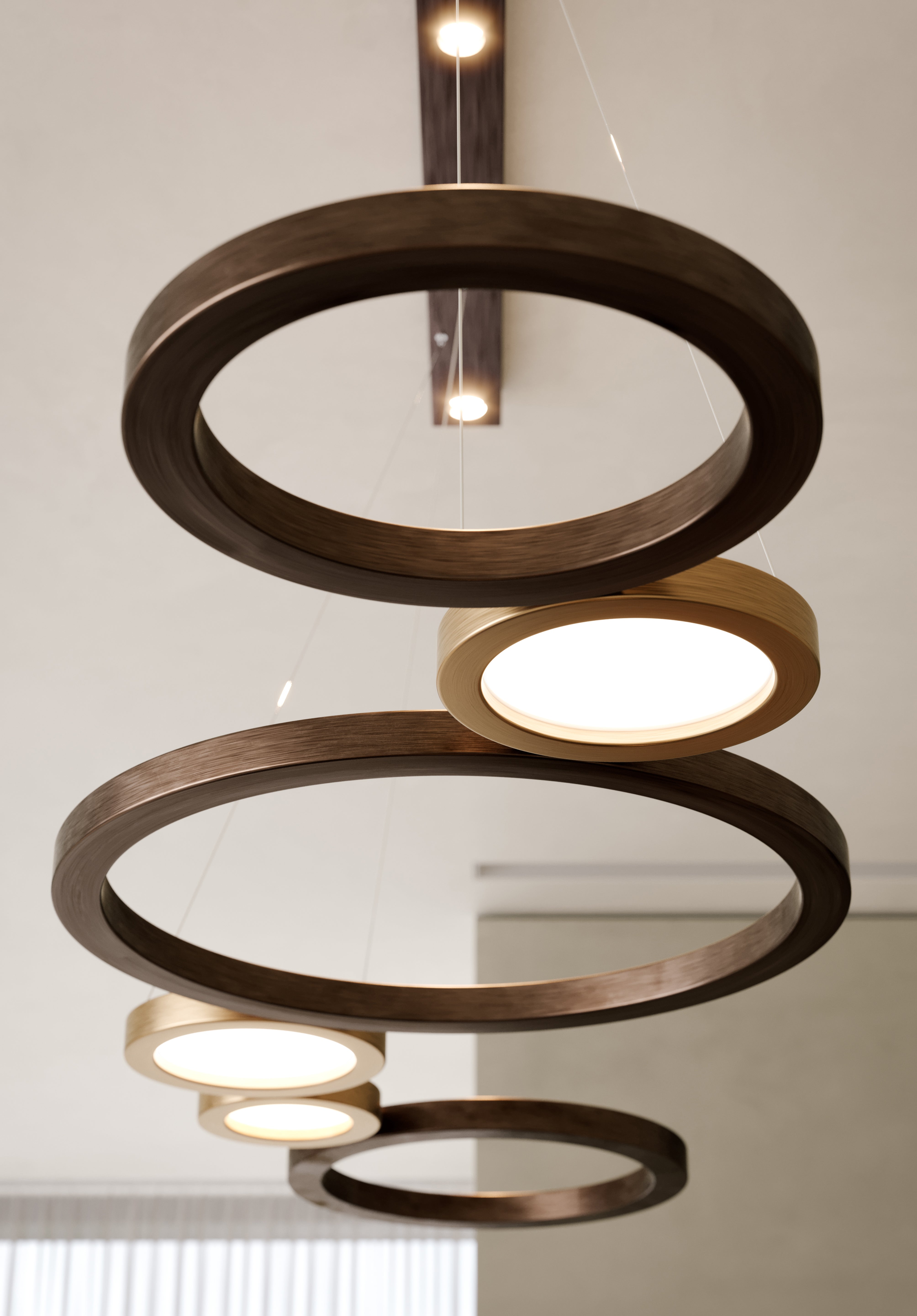 Contardi Lighting Vegas Suspension Lamp - Satin Bronze Canopy - Alicrite Diffusing Discs With Alabaster Effect