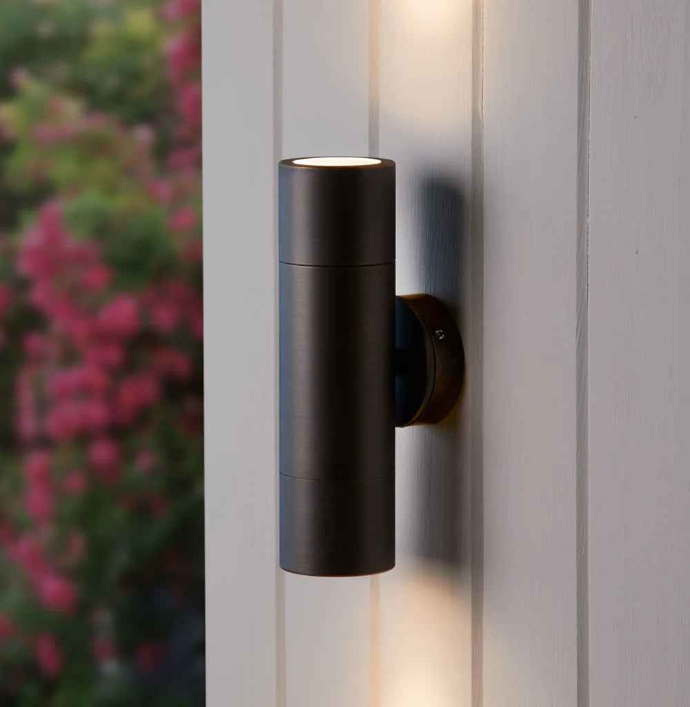 Pooky Portreath IP65 Up and Down Pillar wall light in Bronze