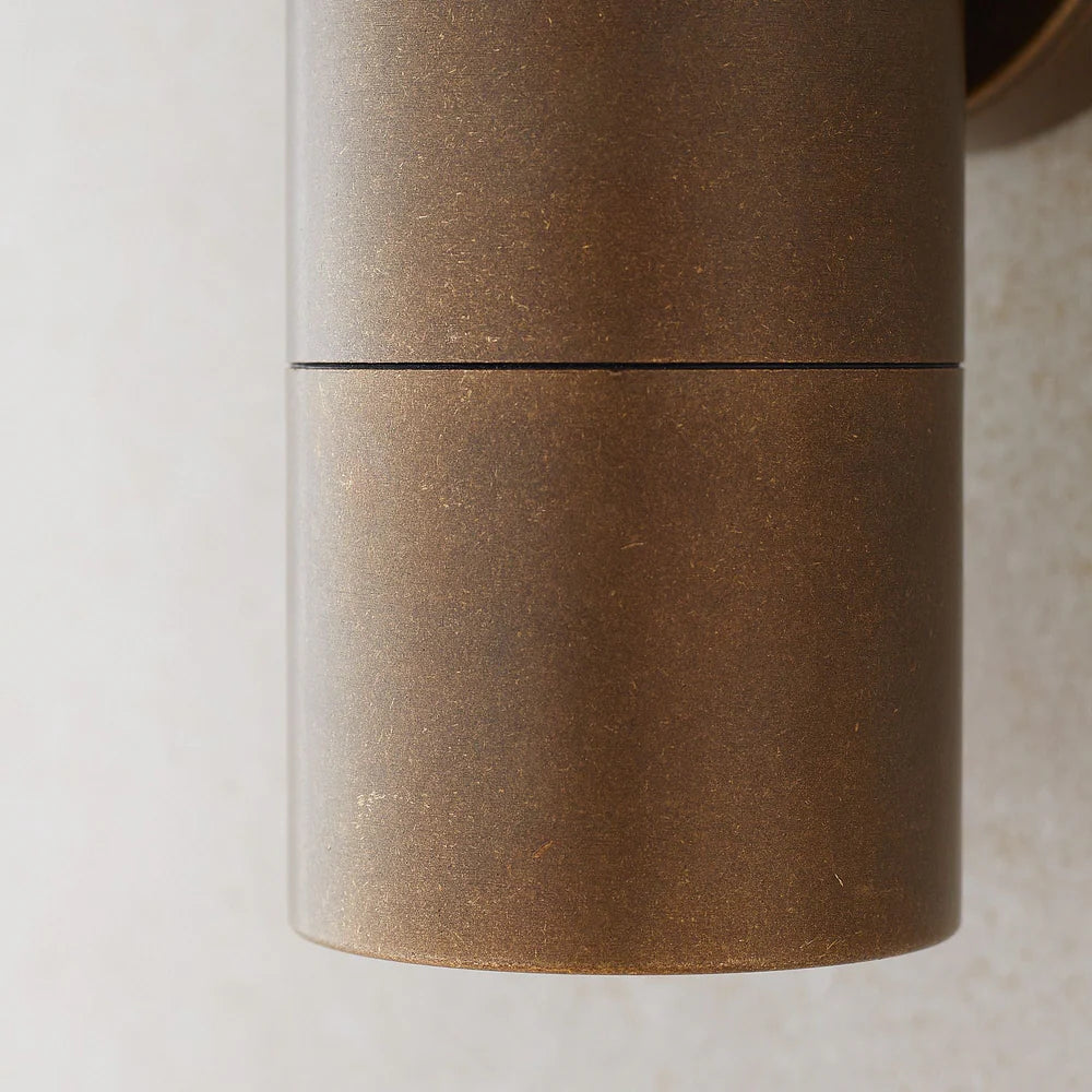 Pooky Portreath IP65 Up and Down Pillar wall light - Aged Brass