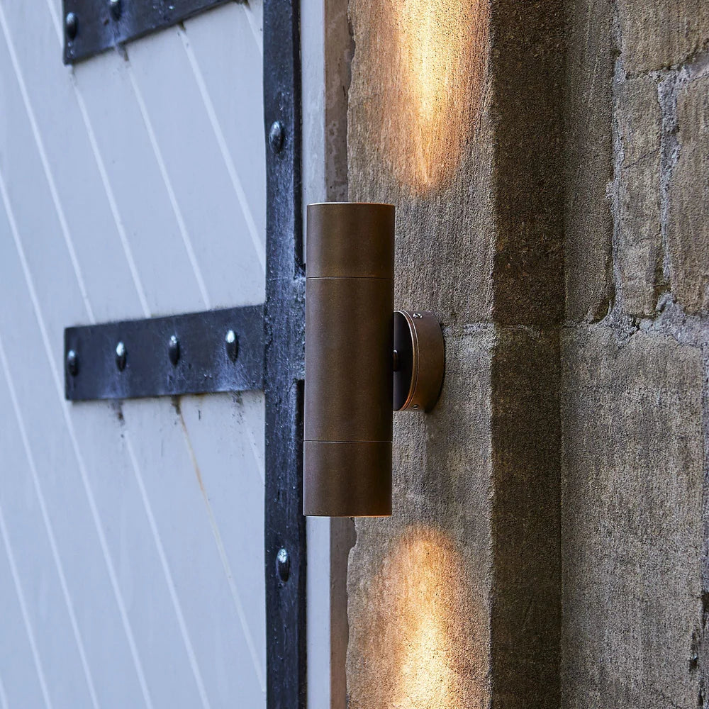 Pooky Portreath IP65 Up and Down Pillar wall light - Aged Brass