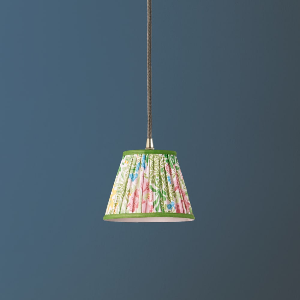 Pooky - 18cm Pendant Shade - Boughs Green - Rose Bower Printed Cotton - Morris & Co
