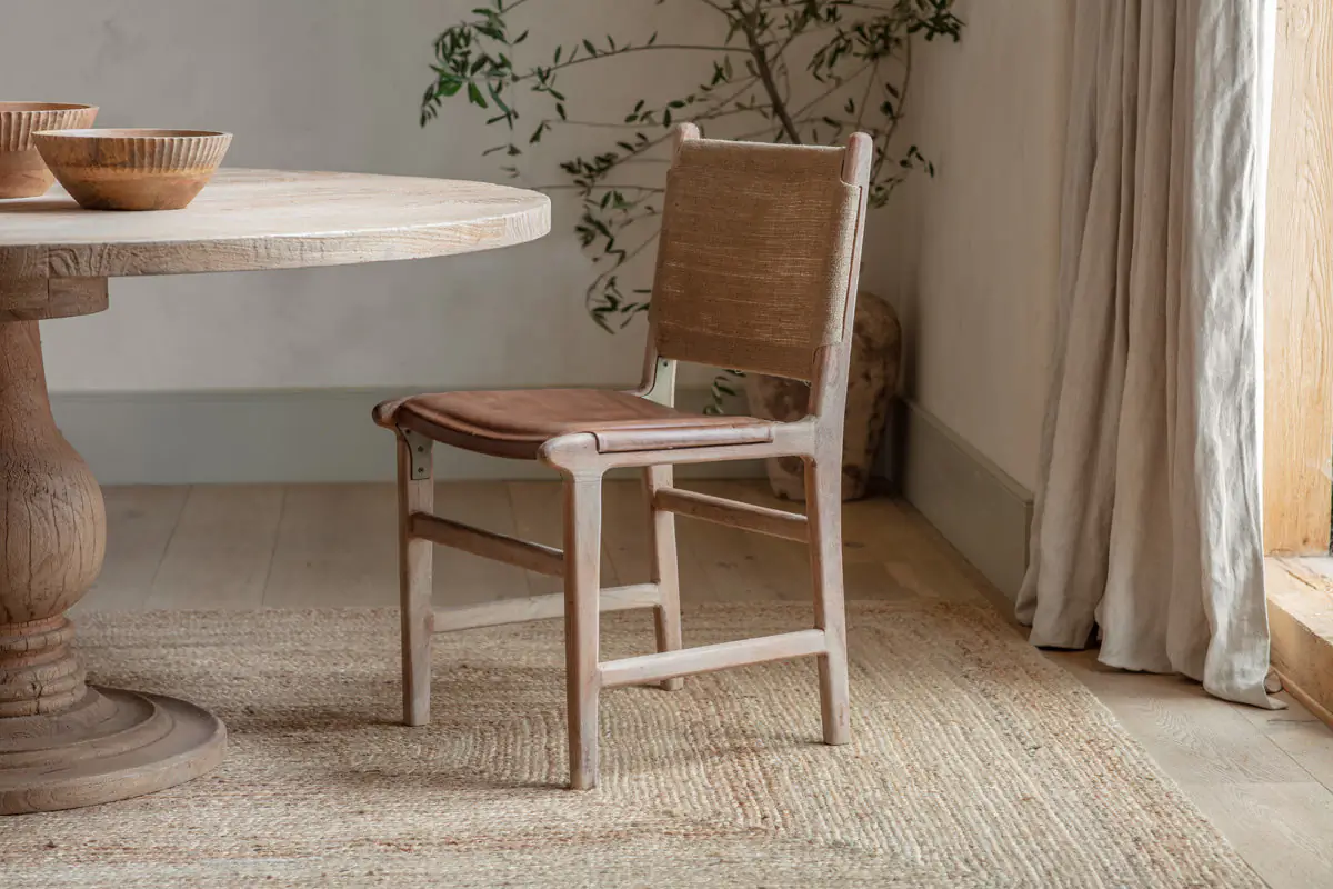 Nkuku - Nayan Leather & Jute Dining Chair - Tan