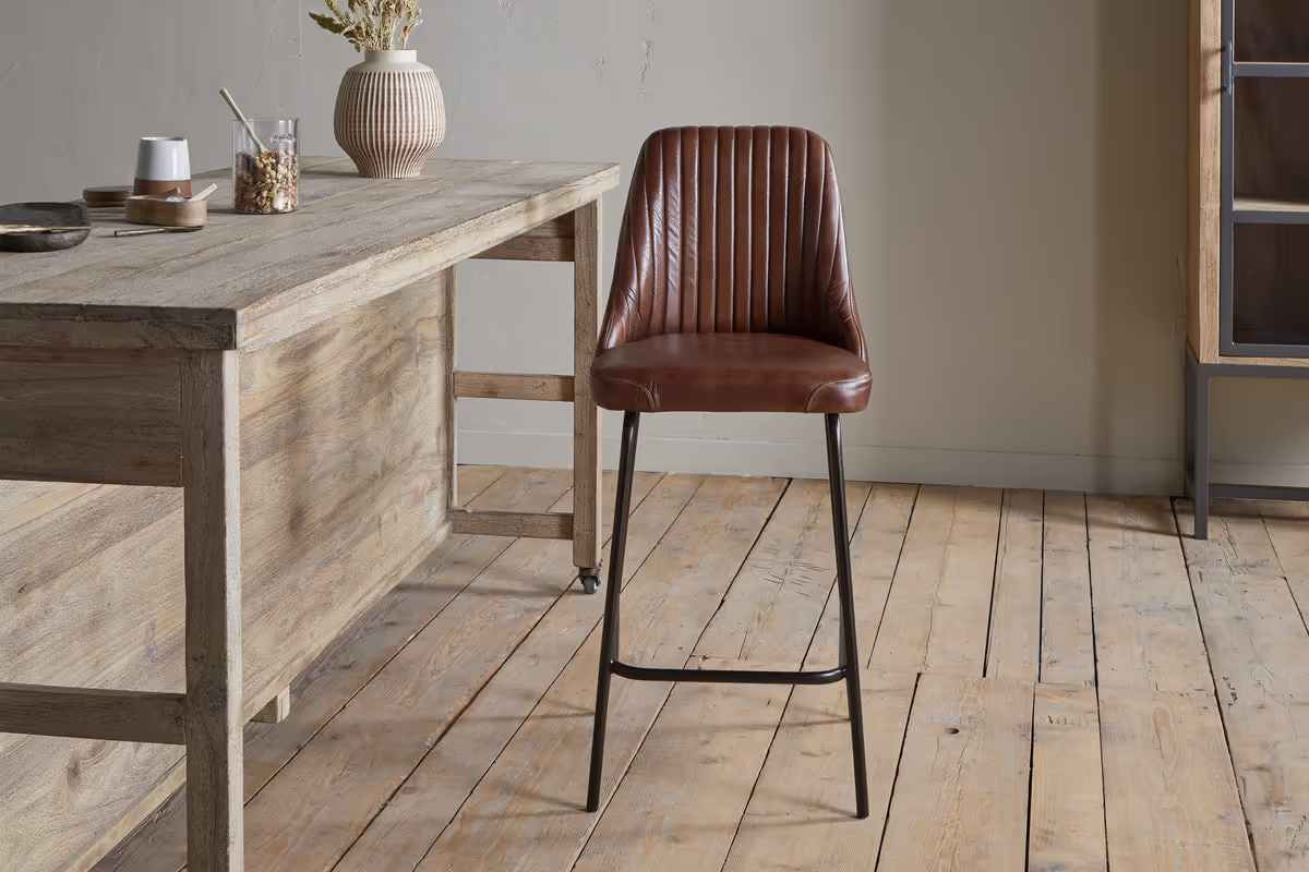 Nkuku - Harsha Leather Counter Chair - Chocolate Brown