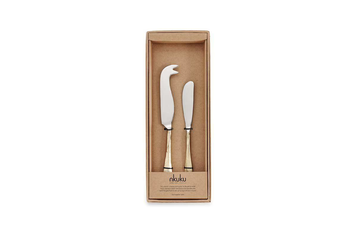 Nkuku - Osko Cheese & Butter Knife Set - Brushed Gold (Set of 2)