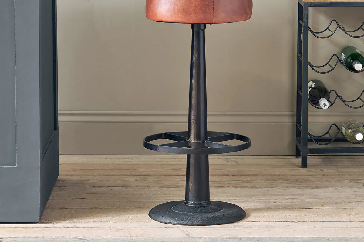 Nkuku - Narwana Leather Round Stool - Chocolate Brown