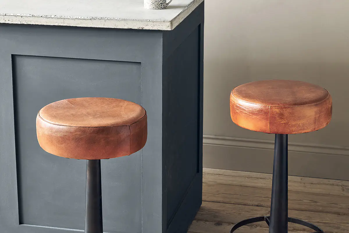 Nkuku - Narwana Leather Round Stool - Aged Tan