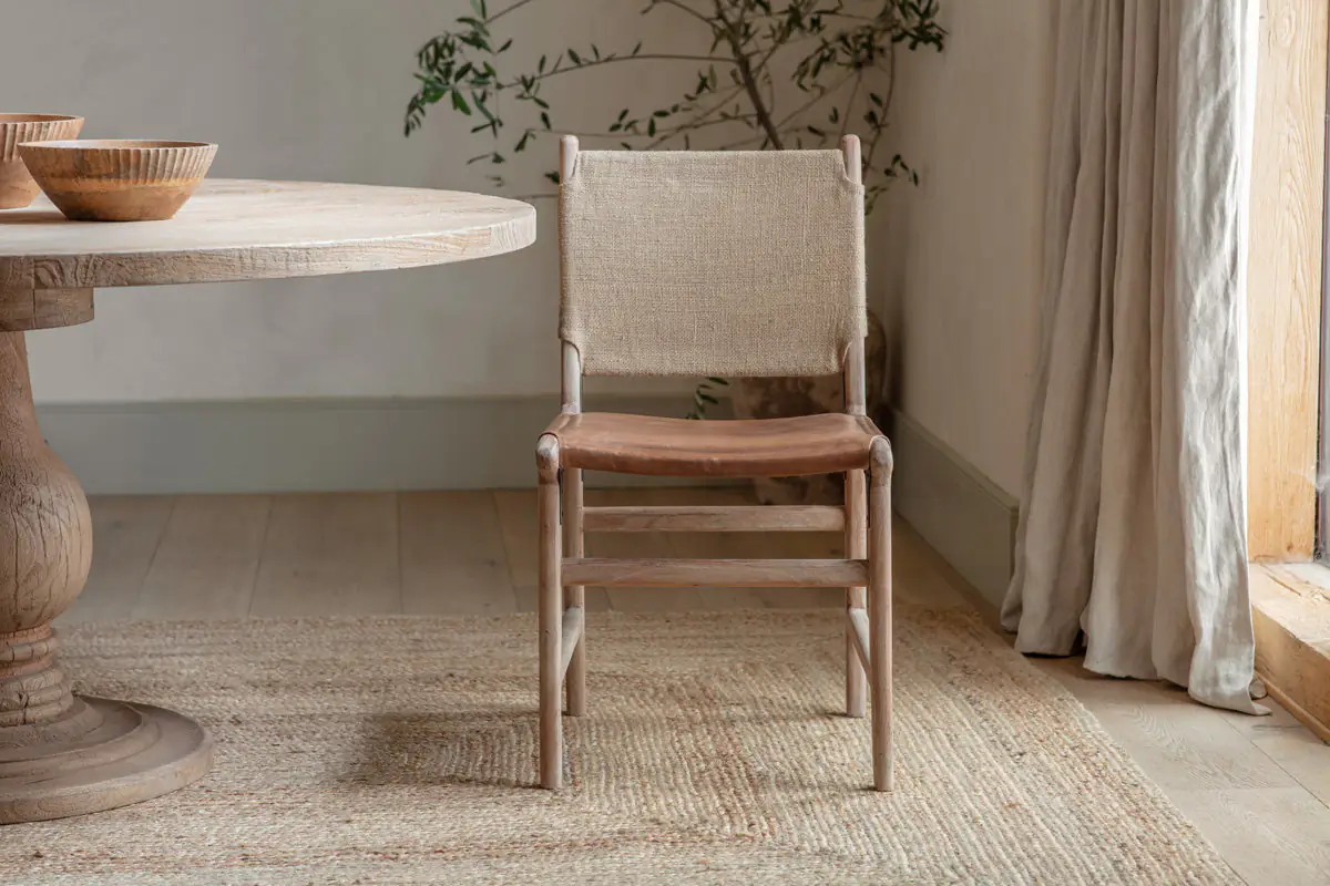 Nkuku - Nayan Leather & Jute Dining Chair - Tan