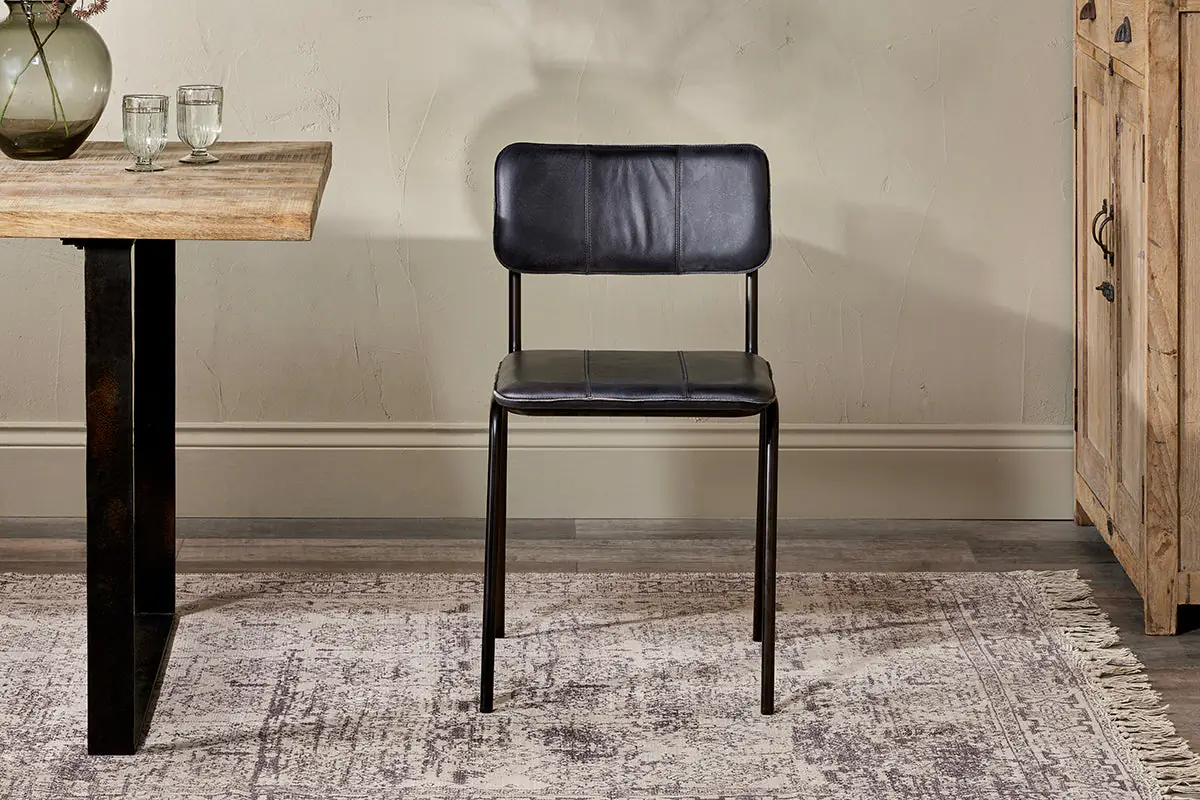 Nkuku - Ukari Leather Dining Chair - Aged Black