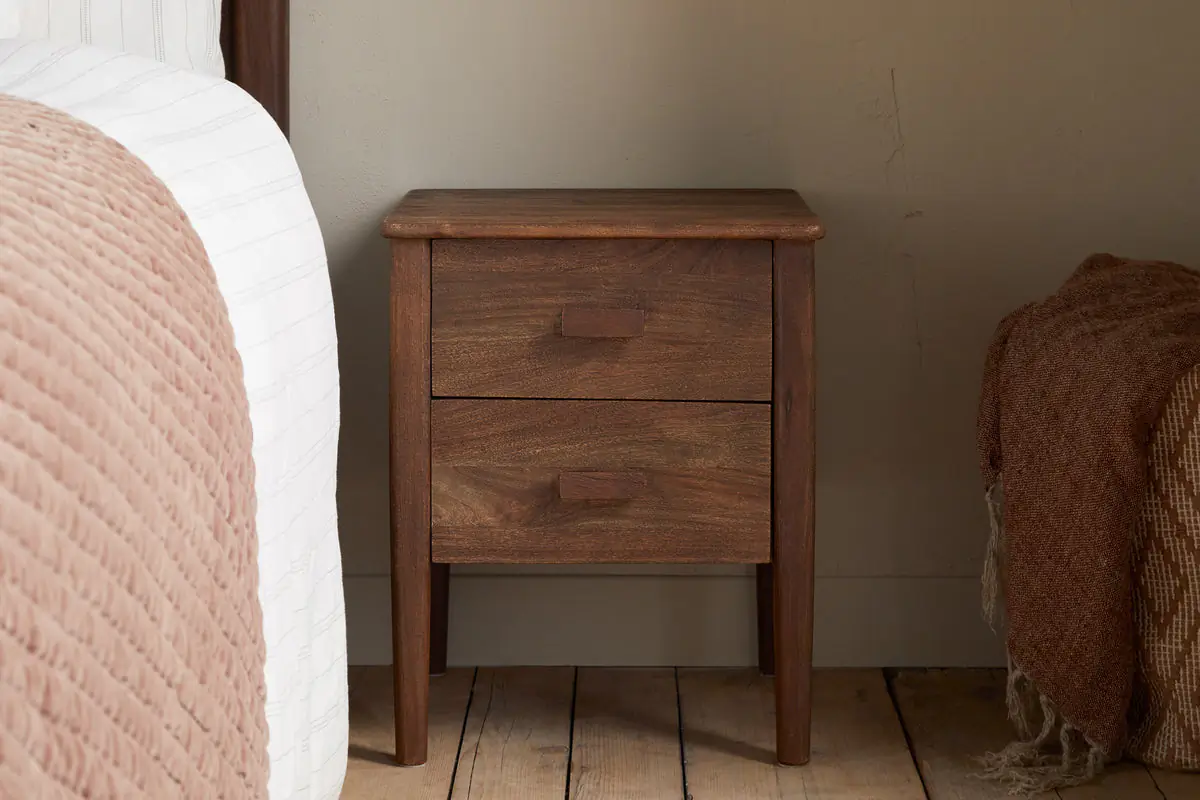 Nkuku - Anbu Acacia Bedside Table - Washed Walnut