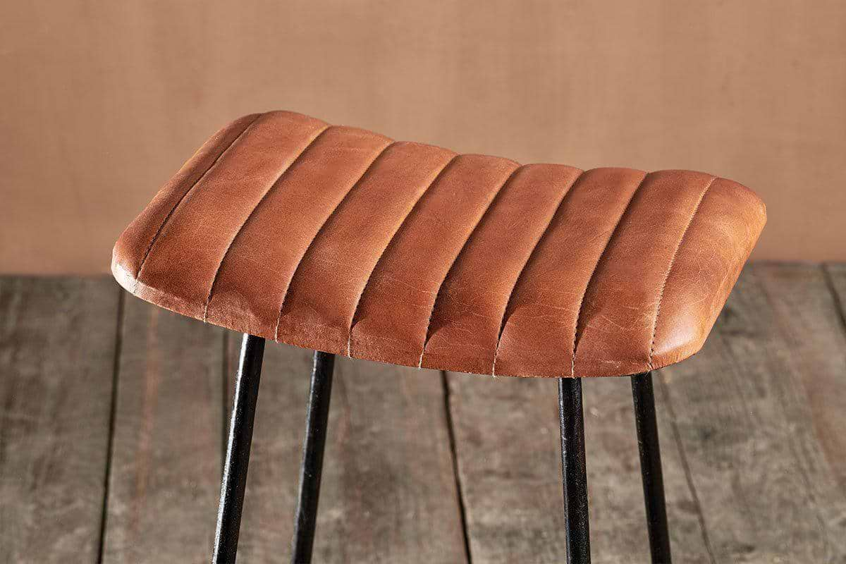 Nkuku - Narwana Ribbed Leather Stool - Aged Tan - Small