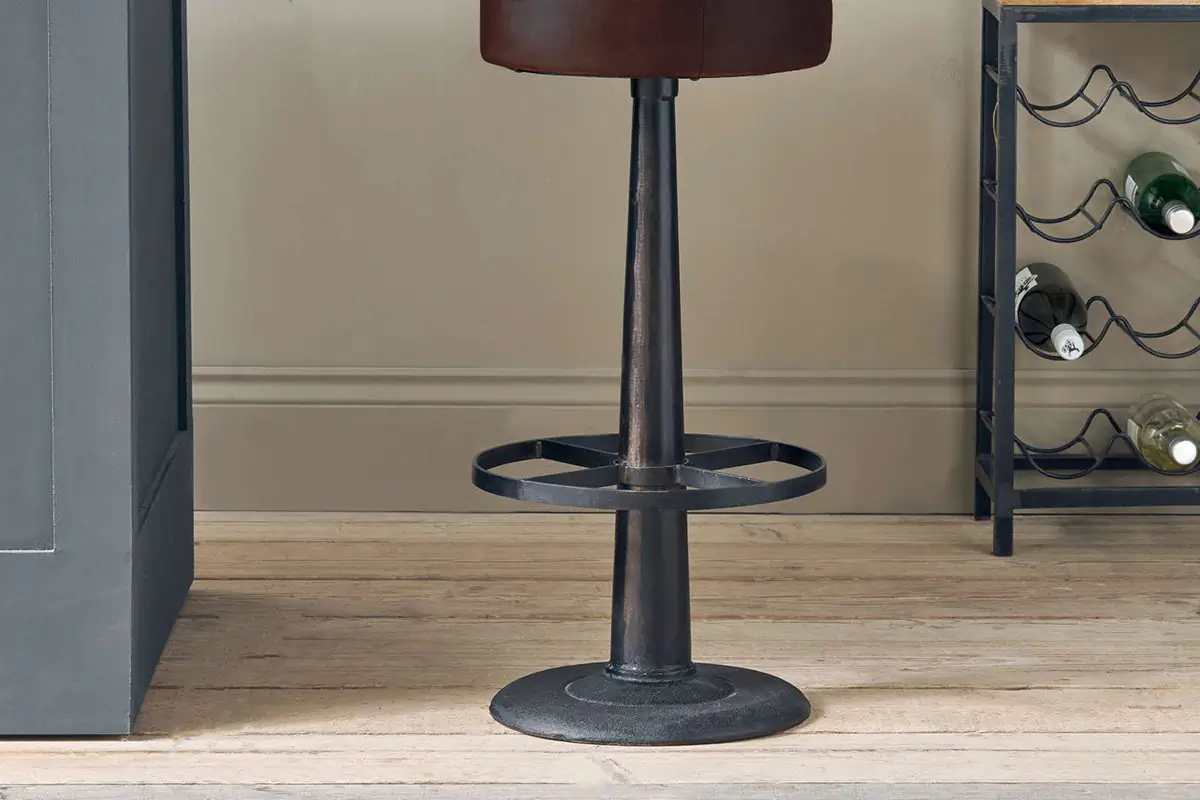 Nkuku - Narwana Leather Round Stool - Dark Brown