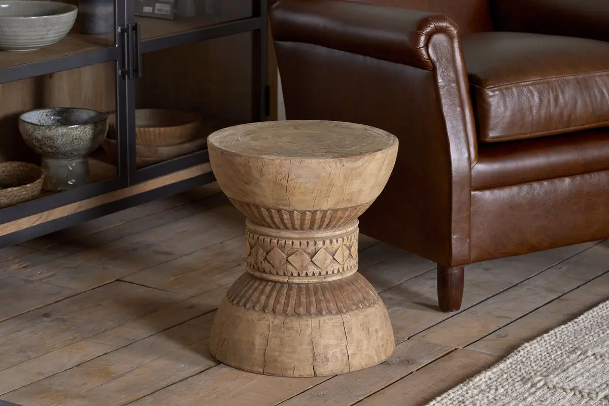 Nkuku - Taru Carved Side Table - Natural