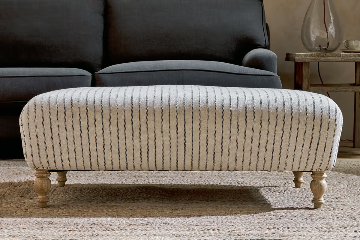 Nkuku - Sanja Stripe Upholstered Ottoman - Off White