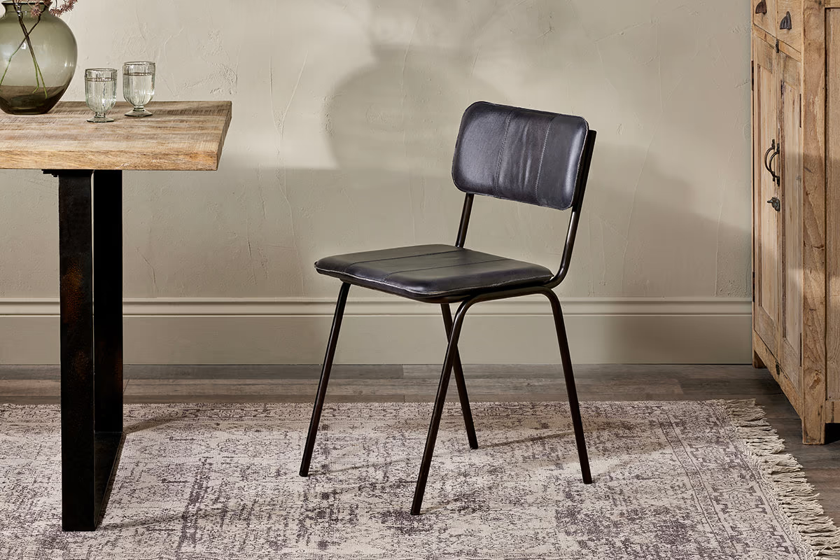 Nkuku - Ukari Leather Dining Chair - Aged Black